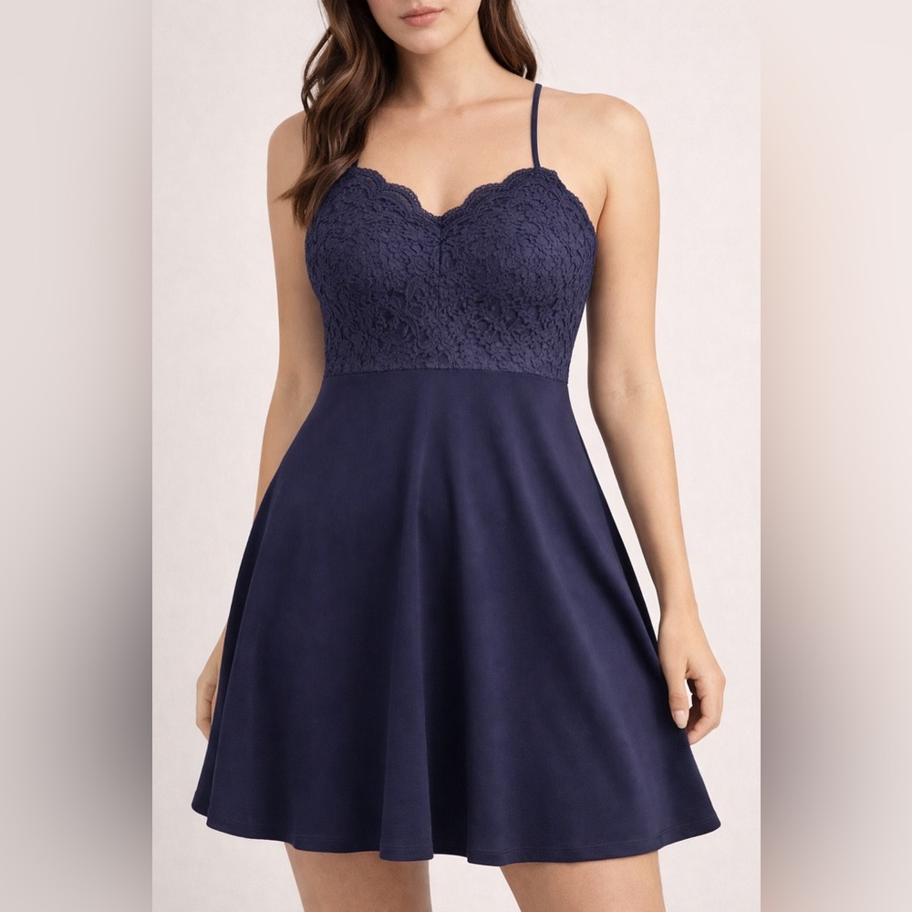City Studio Navy Lace Fit & Flare Dress